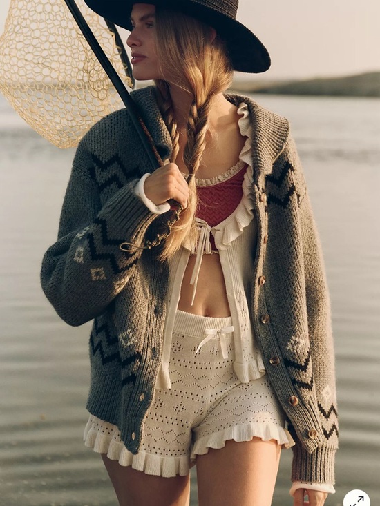 Anthropologie LyreBird Ivory Pointelle Ruffle Knit Shorts - Picture 3 of 6